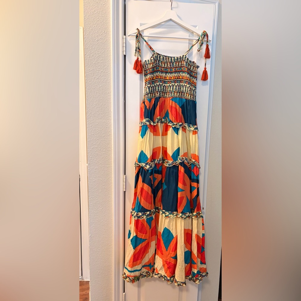 Moda Posa Colorful Cotton Maxi Dress with Tassel Details - Picture 3 of 6